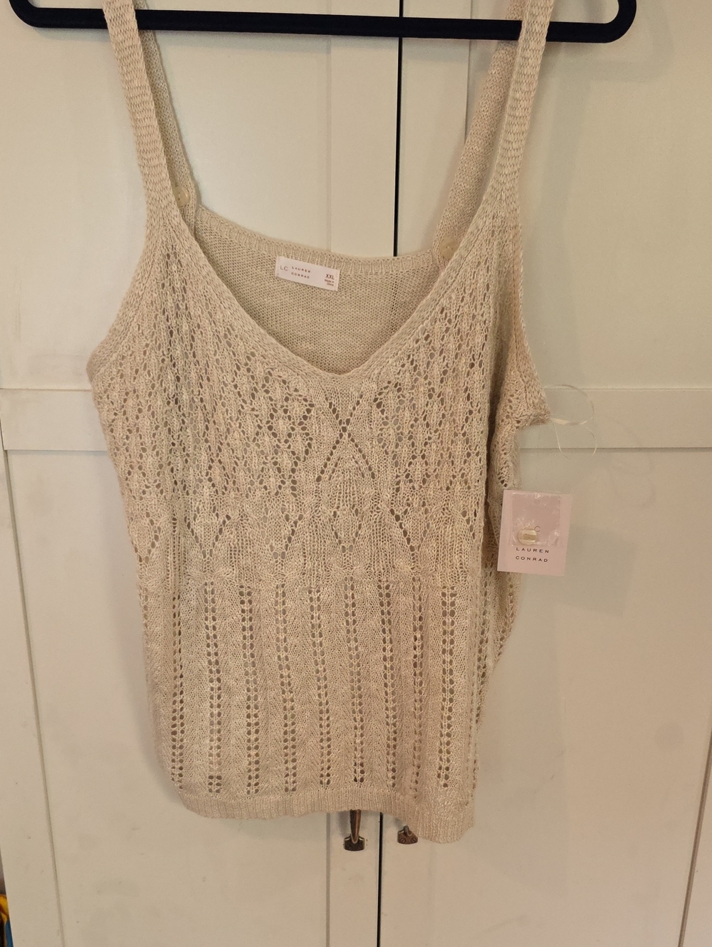 LC Lauren Conrad Cream Knit Sleeveless V-Neck Crochet Tank